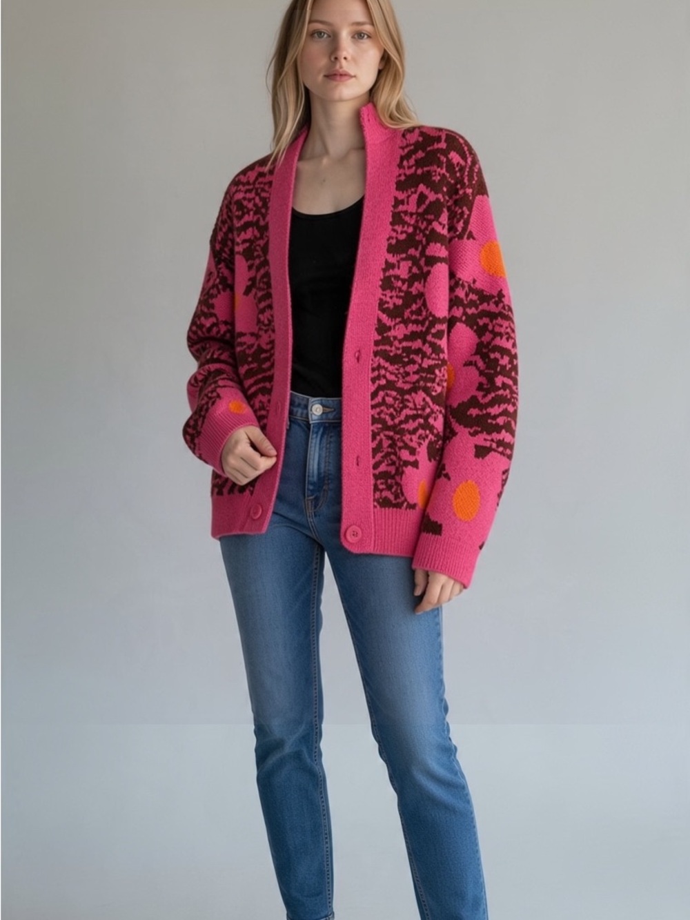 Topshop Pink and BrownPatterned Cardigan